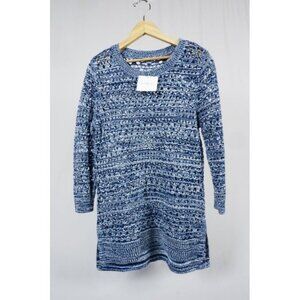 Croft Barrow Sweater Women's Medium Blue White 3/4 Sleeve Open Knit Pullover NWT